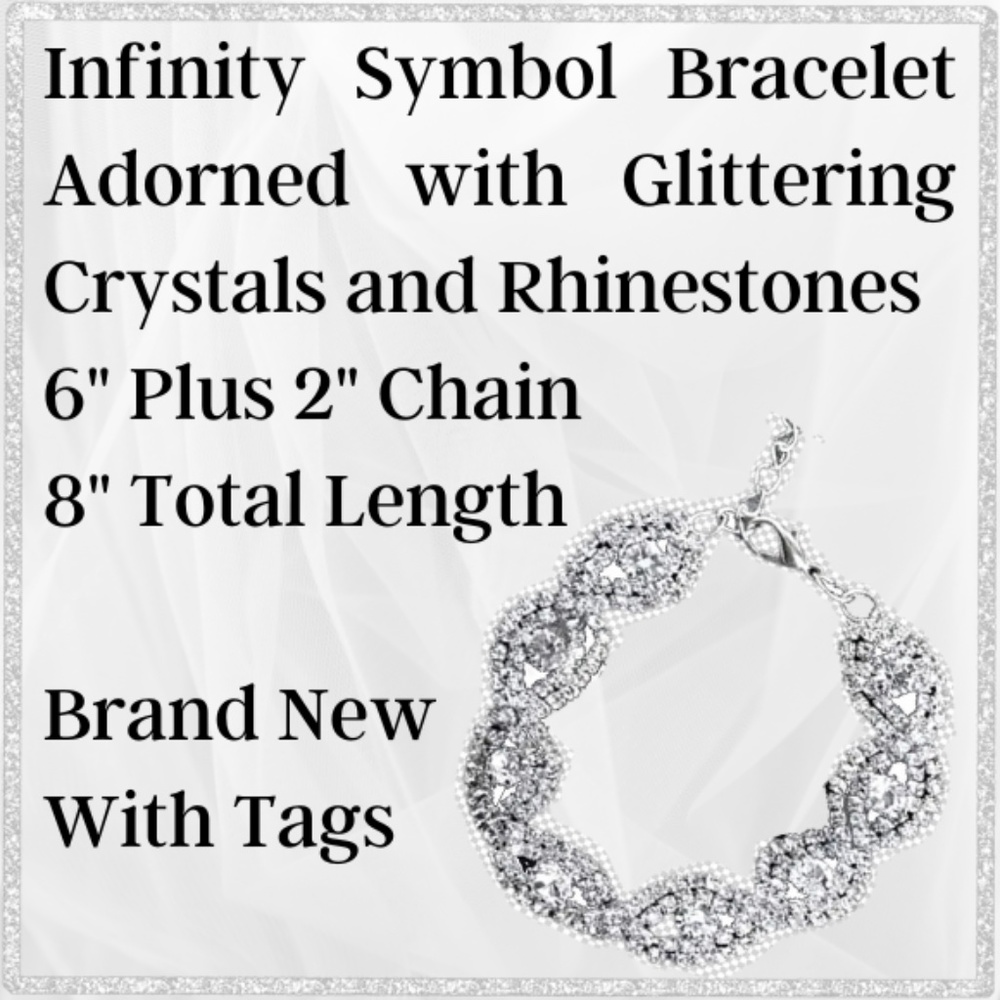 Elegant Infinity Bracelet with Sparkling Crystals and Rhinestones-Adjustable-NWT